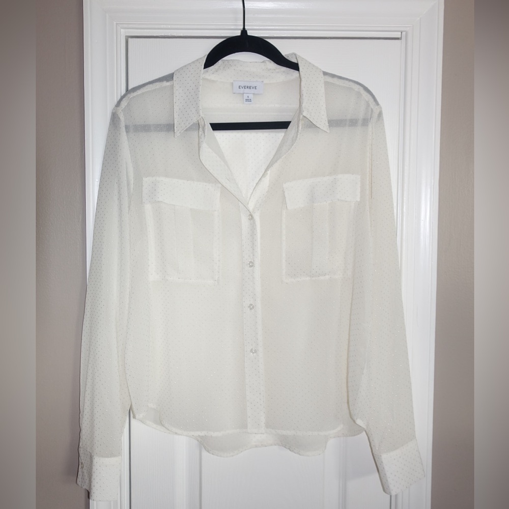 Evereve Sheer Ivory Button-Up Blouse